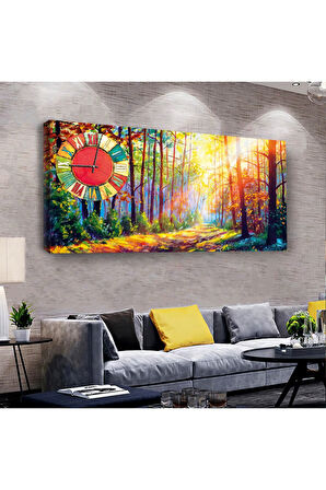 Renkli Orman 100 X 50 Cm Saatli Kanvas Tablo