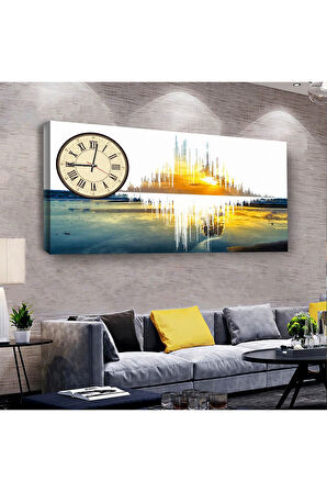Gün Batımı Manzara 100 X 50 Cm Saatli Kanvas Tablo