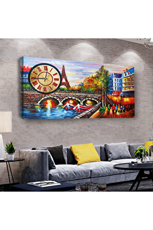 Eiffel Manzara 100 X 50 Cm Saatli Kanvas Tablo