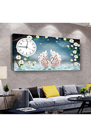 Aşk Kuşları 100 X 50 Cm Saatli Kanvas Tablo