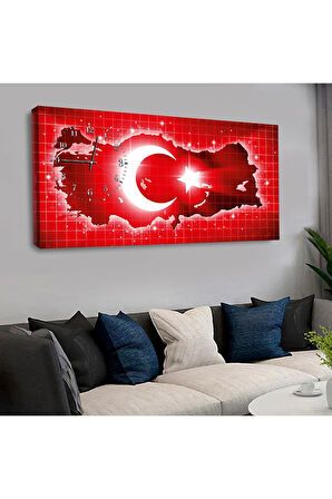 120x60 Saatli Türkiye Haritası Kanvas Tablo