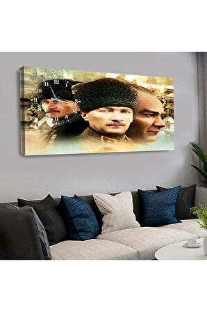120x60 Saatli Mustafa Kemal Atatürk Kanvas Tablo