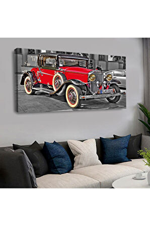 120x60 Saatli Klasik Araba Kanvas Tablo