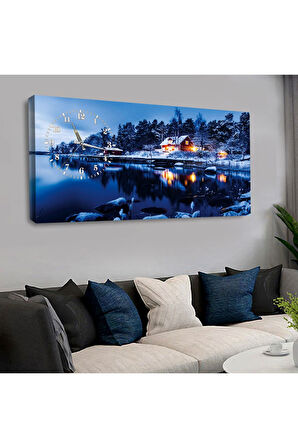 120x60 Saatli Göl Manzara Kanvas Tablo