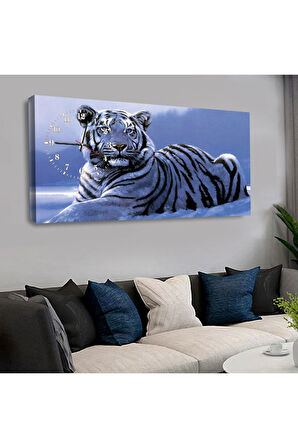 120x60 Saatli Hayvanlar Alemi Kaplan Kanvas Tablo