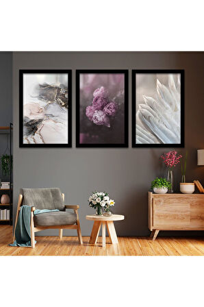 Beyaz Ahşap Çerçeveli Renkli Çiçek Tablo