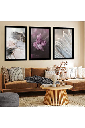 Beyaz Ahşap Çerçeveli Renkli Çiçek Tablo