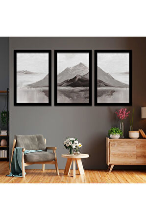 Beyaz Ahşap Çerçeveli Kolaj Çizim Modern Tablo