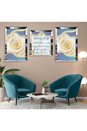NAZAR AYETİ DİNİ MODEL PLEKSİ KENAR MDF TABLO VE SAAT SETİ