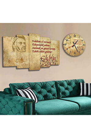 Altılı Mdf Yunus Emre Edep Ya Hu Saatli Tablo Seti