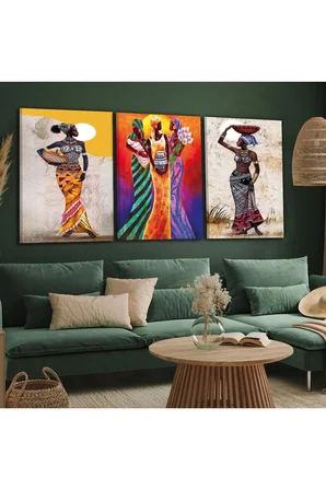 3'lü Kanvas 35 X 50 Cm Afrikalı Kadınlar Tablosu