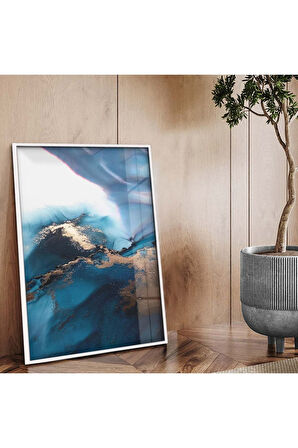 MAVİ SOYUT DESENLİ METAL ÇERÇEVELİ TABLO