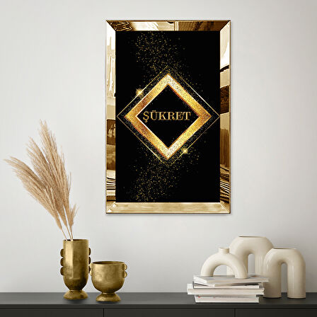 GOLD AYNALI PLEKSİ ÇERÇEVELİ ŞÜKRET YAZI TEMALI DİNİ İSLAMİ TABLO