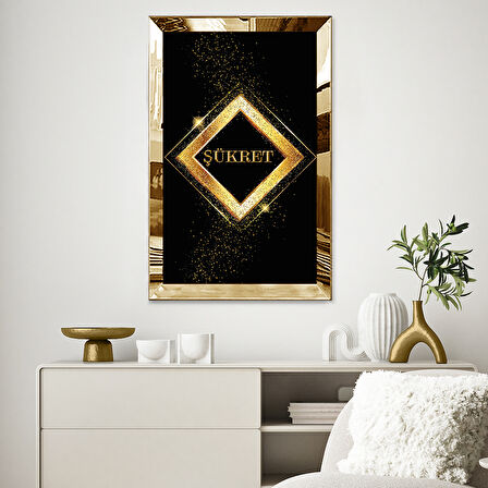 GOLD AYNALI PLEKSİ ÇERÇEVELİ ŞÜKRET YAZI TEMALI DİNİ İSLAMİ TABLO