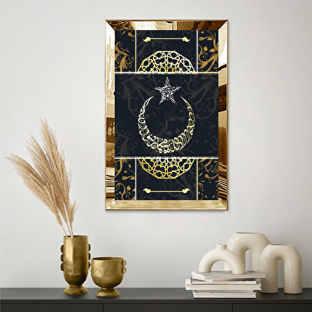 GOLD  AYNALI PLEKSİ ÇERÇEVELİ GOLD YAZILI AY YILDIZ TABLO