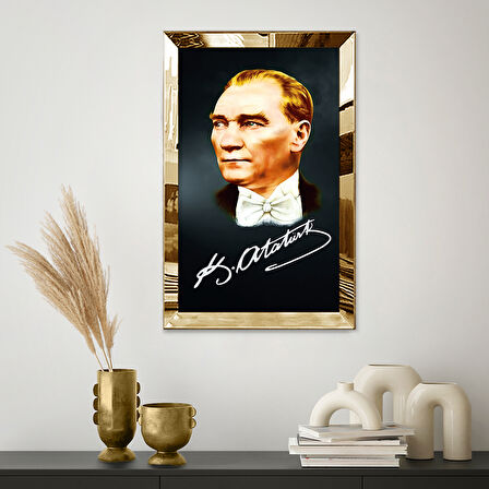 GOLD  AYNALI PLEKSİ ÇERÇEVELİ ATATÜRK TABLO