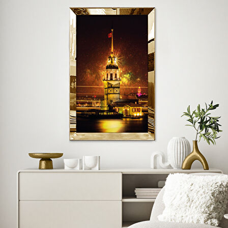 GOLD AYNALI PLEKSİ ÇERÇEVELİ GÖRKEMLİ KIZ KULESİ TABLO