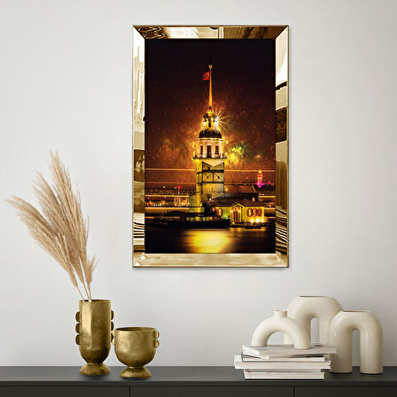 GOLD AYNALI PLEKSİ ÇERÇEVELİ GÖRKEMLİ KIZ KULESİ TABLO