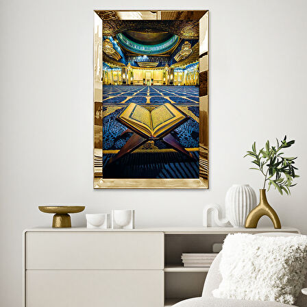 GOLD  AYNALI PLEKSİ ÇERÇEVELİ CAMİ KURAN-I KERİM DİNİ İSLAMİ TABLO