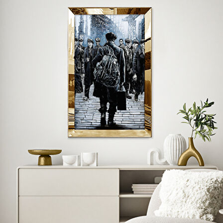 GOLD AYNALI PLEKSİ ÇERÇEVELİ DENİZCİ TEMALI ÇİZİM TABLO