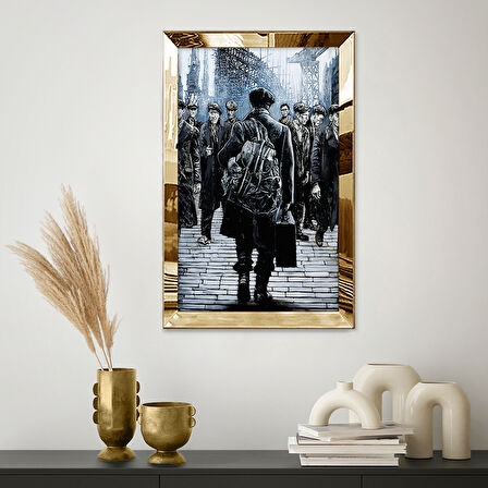 GOLD AYNALI PLEKSİ ÇERÇEVELİ DENİZCİ TEMALI ÇİZİM TABLO