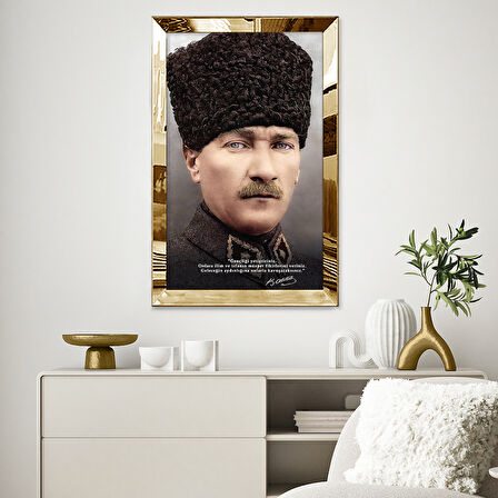 GOLD AYNALI PLEKSİ ÇERÇEVELİ GENÇLİĞİ YETİŞTİRİNİZ SÖZLÜ MUSTAFA KEMAL ATATÜRK KALİTELİ BASKI TABLO