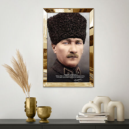 GOLD AYNALI PLEKSİ ÇERÇEVELİ GENÇLİĞİ YETİŞTİRİNİZ SÖZLÜ MUSTAFA KEMAL ATATÜRK KALİTELİ BASKI TABLO