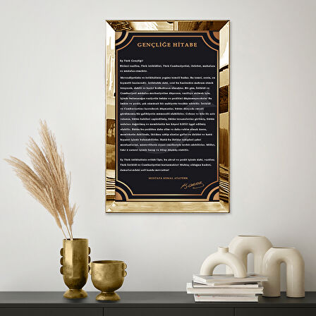 GOLD AYNALI PLEKSİ ÇERÇEVELİ MUSTAFA KEMAL ATATÜRK GENÇLİĞE HİTABESİ KALİTELİ BASKI TABLO
