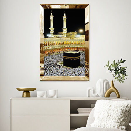 GOLD AYNALI PLEKSİ ÇERÇEVELİ SİYAH SARI KABE DESENLİ ÇİZİM TABLO