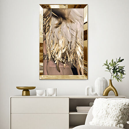 GOLD AYNALI PLEKSİ ÇERÇEVELİ MODERN KAHVERENGİ ALTIN SARISI SOYUT ÇİZİM TABLO