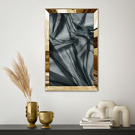 GOLD AYNALI PLEKSİ ÇERÇEVELİ ESTETİK TARZDA SİYAH TÜL TABLOSU