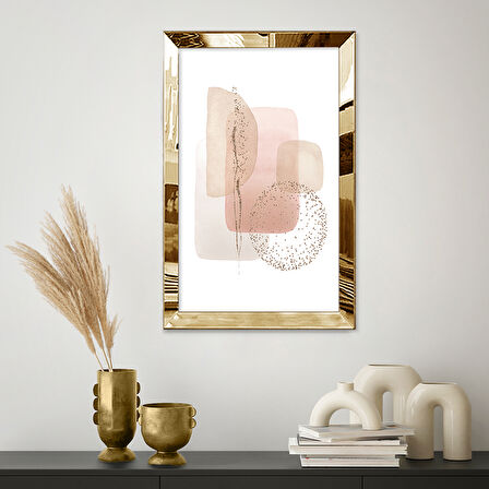 GOLD AYNALI PLEKSİ ÇERÇEVELİ MİNİMALİST SOYUT ŞEKİLLER TABLOSU