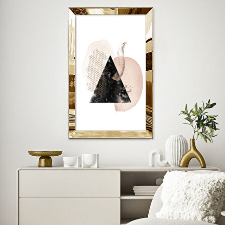 GOLD AYNALI PLEKSİ ÇERÇEVELİ BEYAZ ARKA PLANLI MİNİMAL SANAT TABLOSU