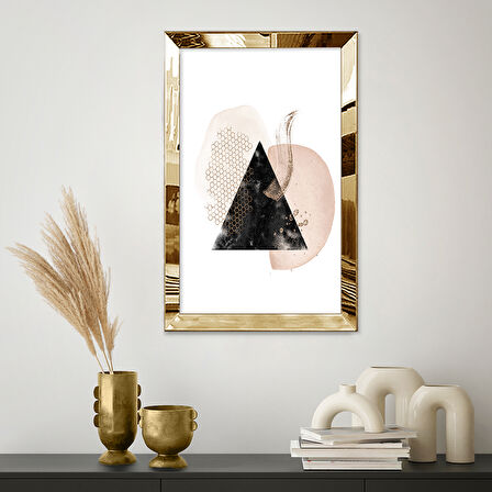 GOLD AYNALI PLEKSİ ÇERÇEVELİ BEYAZ ARKA PLANLI MİNİMAL SANAT TABLOSU