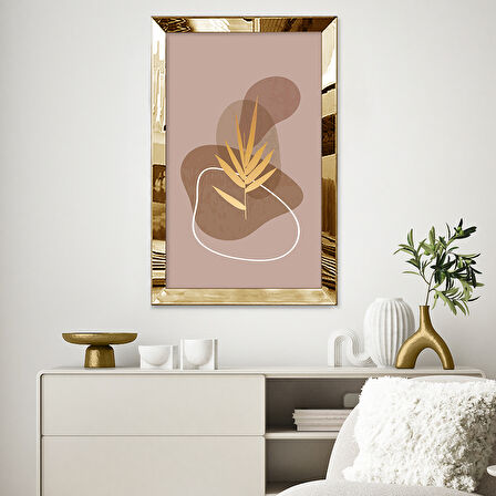 GOLD AYNALI PLEKSİ ÇERÇEVELİ DEKORATİF MİNİMAL PASTEL TONLU SOYUT TASARIM TABLOSU