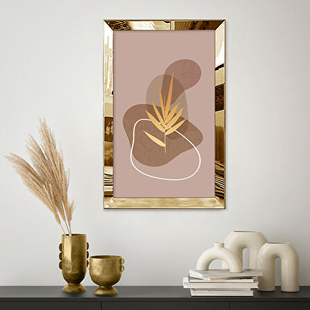 GOLD AYNALI PLEKSİ ÇERÇEVELİ DEKORATİF MİNİMAL PASTEL TONLU SOYUT TASARIM TABLOSU