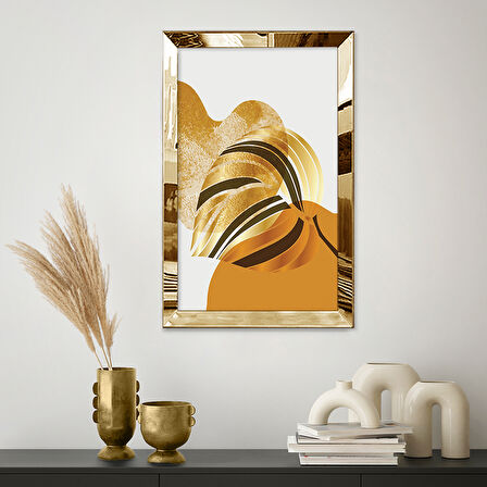 GOLD AYNALI PLEKSİ ÇERÇEVELİ SOYUT ŞEKİLLİ BÜYÜK ALTIN YAPRAK TABLOSU