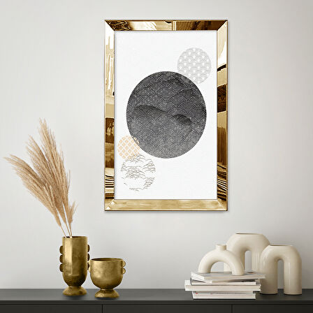 GOLD AYNALI PLEKSİ ÇERÇEVELİ MODERN TARZDA DESENLİ SİYAH AY TABLOSU
