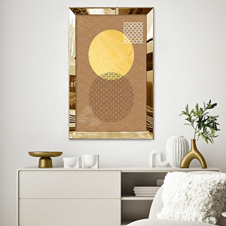 GOLD AYNALI PLEKSİ ÇERÇEVELİ SOYUT TARZDA GÜNEŞ'İN GÖLGESİ TABLOSU