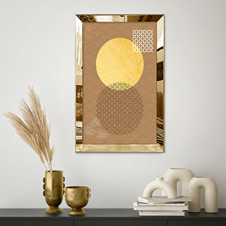 GOLD AYNALI PLEKSİ ÇERÇEVELİ SOYUT TARZDA GÜNEŞ'İN GÖLGESİ TABLOSU