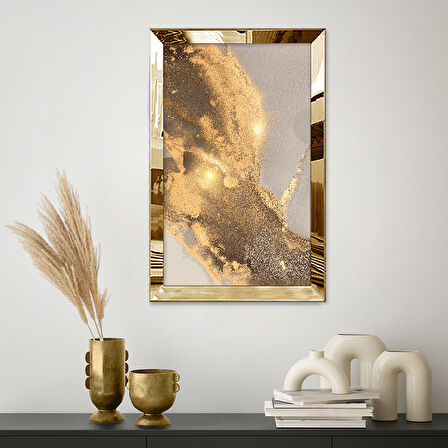 GOLD AYNALI PLEKSİ ÇERÇEVELİ ALTIN RENKLİ DİNAMİK SOYUT TASARIM TABLOSU