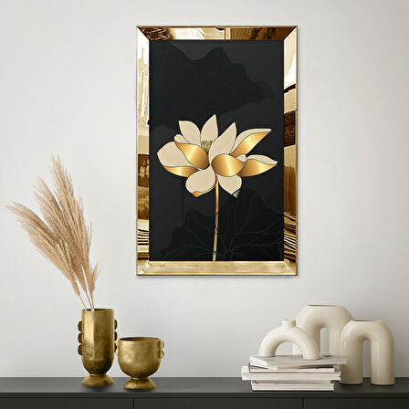GOLD AYNALI PLEKSİ ÇERÇEVELİ MODERN MİNİMAL ALTIN RENKLİ ÇİÇEK TABLOSU
