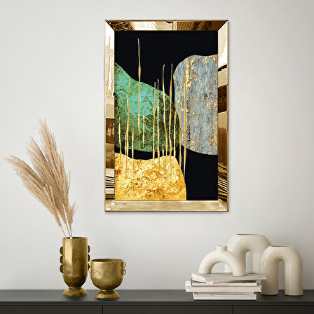 GOLD AYNALI PLEKSİ ÇERÇEVELİ ALTIN DESENLİ SOYUT ŞEKİLLER TABLOSU