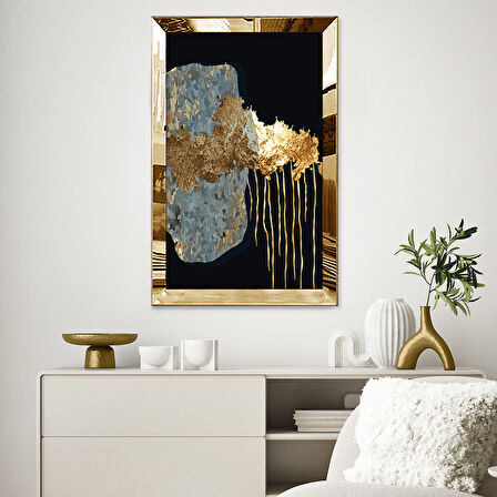 GOLD AYNALI PLEKSİ ÇERÇEVELİ MİNİMAL TARZDA ALTIN RENKLİ SOYUT TASARIM TABLOSU