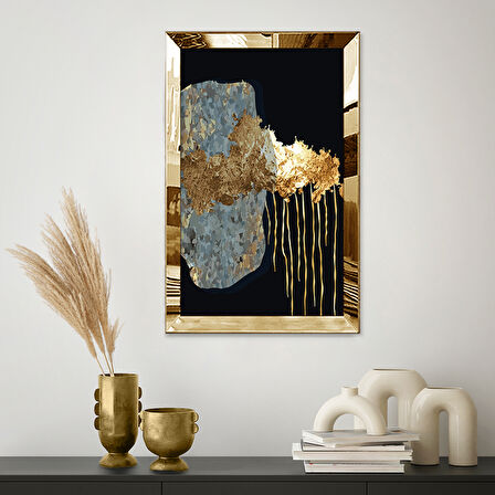 GOLD AYNALI PLEKSİ ÇERÇEVELİ MİNİMAL TARZDA ALTIN RENKLİ SOYUT TASARIM TABLOSU