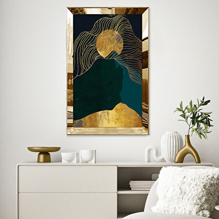 GOLD AYNALI PLEKSİ ÇERÇEVELİ SOYUT ALTIN RENKLİ DOLUNAY TABLOSU