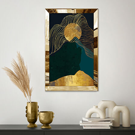 GOLD AYNALI PLEKSİ ÇERÇEVELİ SOYUT ALTIN RENKLİ DOLUNAY TABLOSU