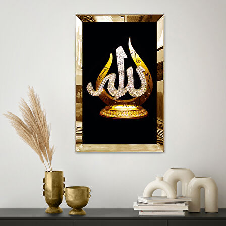 GOLD AYNALI PLEKSİ ÇERÇEVELİ ARAPÇA DİNİ ALLAH LAFZI TABLOSU