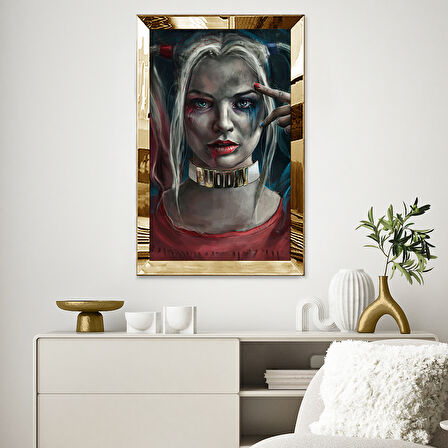GOLD AYNALI PLEKSİ ÇERÇEVELİ HARLEY QUİN TABLOSU