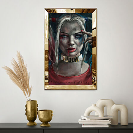 GOLD AYNALI PLEKSİ ÇERÇEVELİ HARLEY QUİN TABLOSU